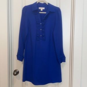 Blue 100% silk long sleeved dress